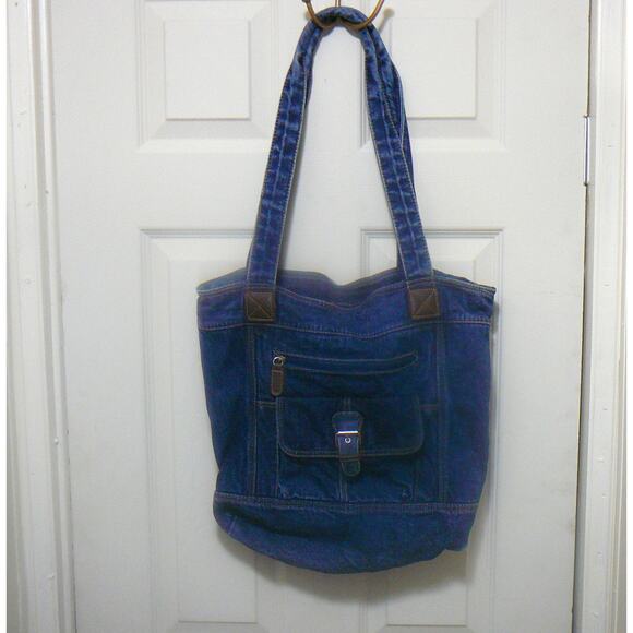 Vtg Y2K Large Denim Jean Shoulder Strap Purse/Tote w/lots of Pockets - Picture 1 of 14